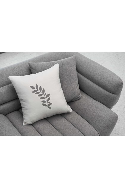 Gray Broken Background White Dry Wild Flower Leaf Themed Digital Printed Decorative Throw Pillow Cover