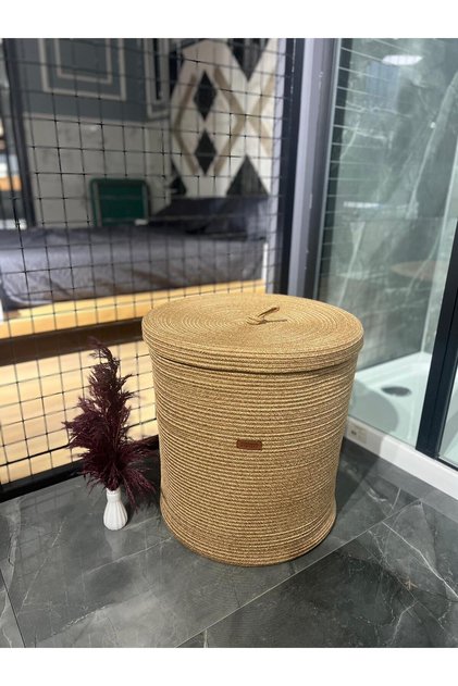 Jüt Hasır Kapaklı Çamaşır sepeti ,Kirli Sepeti ,Oyuncak Sepeti ,Kapaklı Sepet,Banyo Epolaxs,Dekor