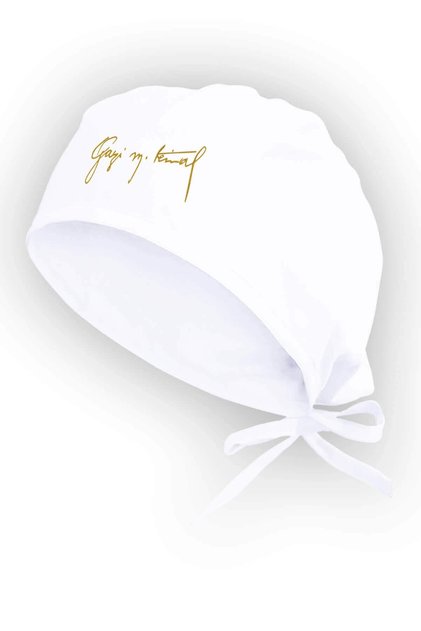 Golden Yellow Gazi Mustafa Kemal Atatürk Signature Printed Surgical Bonnet White