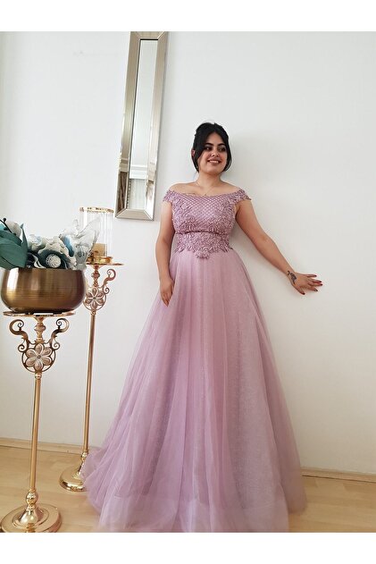 FERGAN Women's Lilac Princess Model Tulle Design Engagement Dress- Trendyol