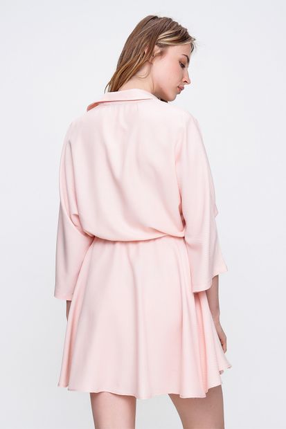 Trend Alaçatı Stili Kadın Pudra Safari Dokuma Gömlek Elbise ALC-X6196 - 5