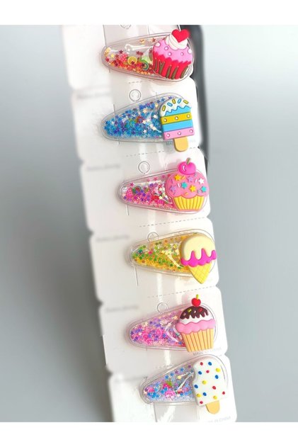 Children's Metal Collet Shiny Glitter Sequin Cupcake Ice Cream Buckle Set of 6