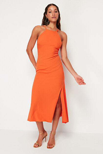 Trendyol Collection Orange Woven Back Tie Woven Evening Dress Night Graduation  Dress Tprss24El00077- Trendyol