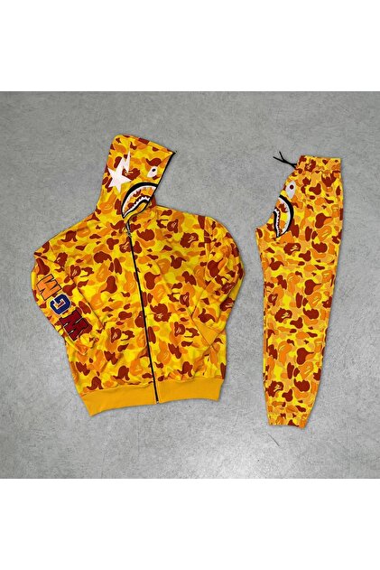 Erzani Kids Bape Kamuflaş Premium Full Fermuarlı Kapüşonlu Ünisex
