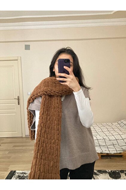 Hand Knitted Puffy Scarf Shawl