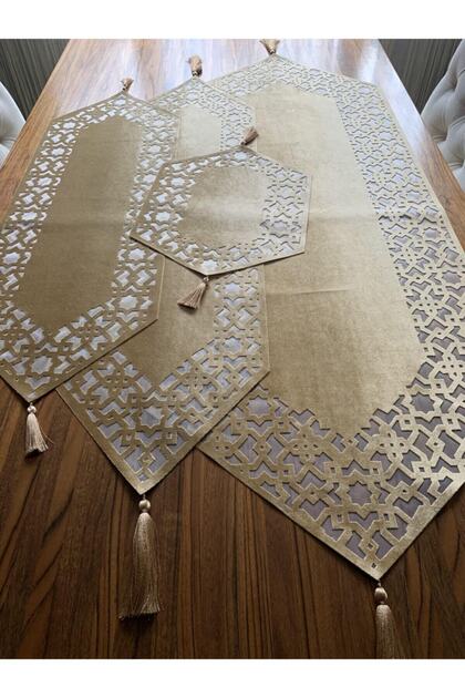 Seljuk Model Gold Color Living Room Set 4 Pieces