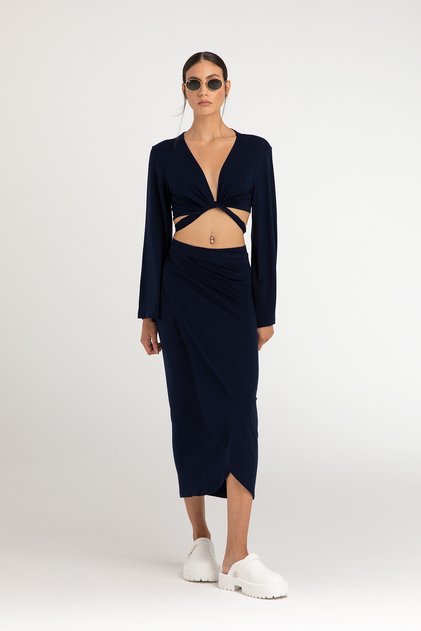 Ultra Soft Wrap Skirt Navy Blue