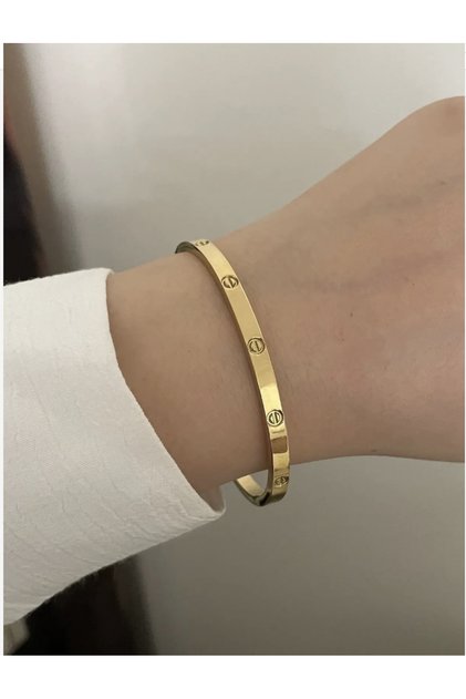. Ince Taşsız Gold Renk Çelik Bileklik