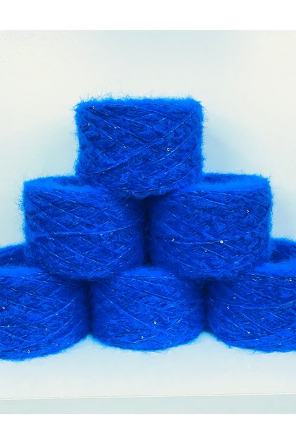 Knitting Yarn Moher S Cobalt Black Polyester 3mm Silver Sequins Product Net 700 Gr
