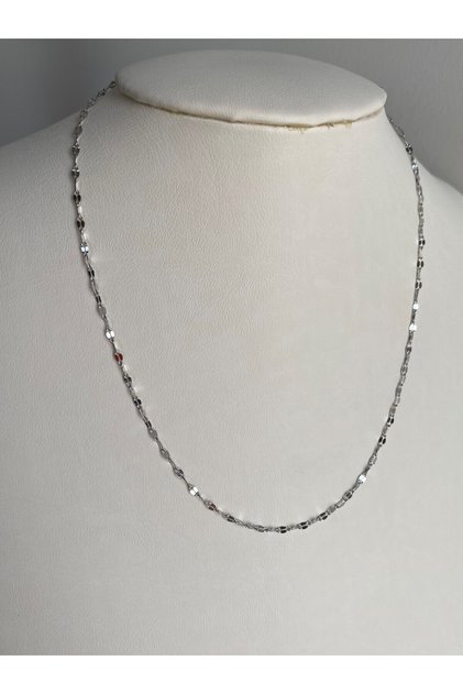 Steel Silver Thin Elegant Shuttle Chain Necklace -No Darkening-