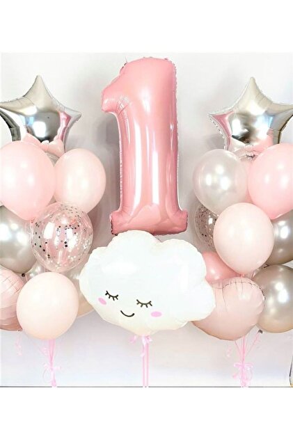 1 YEAR OLD PINK GIRL CONEPT BIRTHDAY 1 YEAR OLD BALLON BIRTHDAY CLOUD BALLON PINK BALLON