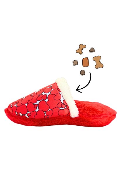 Heart Patterned Plush Slippers with Food Storage Sound Dog Toy Interactive Dog Intelligence Toy