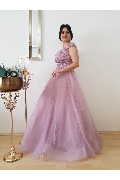 FERGAN Women's Lilac Princess Model Tulle Design Engagement Dress- Trendyol