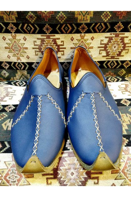 Yemeni (Sandal), Ottoman Yemeni World, Leather Yemeni, Navy Blue Color