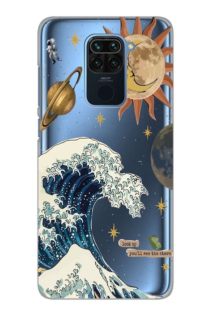 Xiaomi Redmi Note 9 Compatible Sun and Wave Pattern Transparent Phone Case
