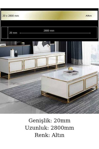 Bg (20MM) Dekoratif Yapışkanlı (GOLD) Aynalı Pleksi Şerit Mobilya Dolap Süsü Altın - 20mm X 2800mm