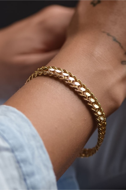 Roccia Gold Pullu Arpa Halat Zincir 14 Ayar Altın Bileklik