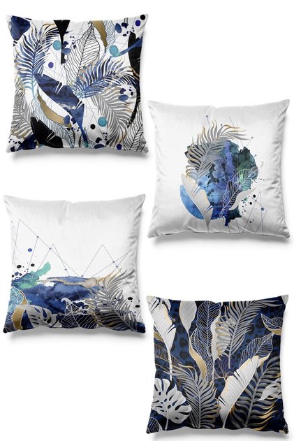 Set of 4 Suede Throw Pillow Covers with Double Sided Printed Nite Pattern