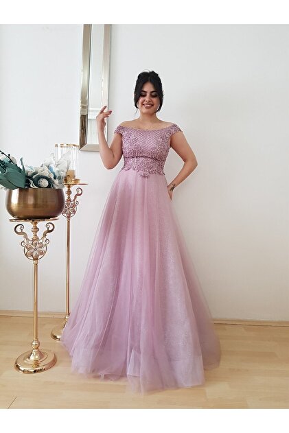 FERGAN Women's Lilac Princess Model Tulle Design Engagement Dress- Trendyol