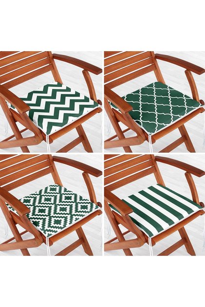 Set of 4 Dark Green Geometric Drawings Special Design Digital Printed Zippered Chair Cushions