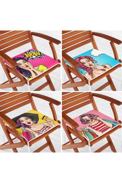 Set of 4 Fashion Girl Concept Zippered Chair Cushions