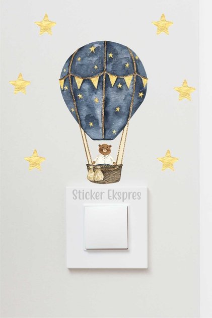 Ayıcıklı Balon Ve Yıldızlar Dekoratif Priz Sticker