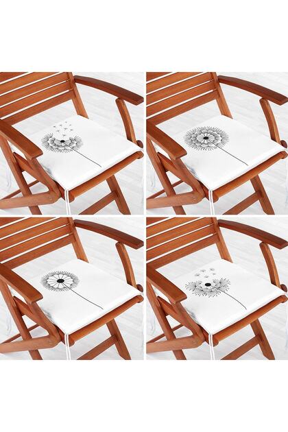 4-Piece Modern Zippered Chair Cushion Set with Flower Pattern on White Background