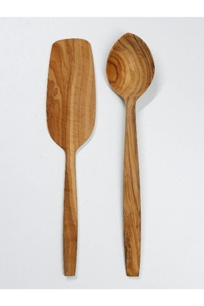 Olive Spoon and Spatula Set, 32 Cm Wooden Spoon and Spatula, 2-Piece Wooden Spoon and Spatula Set
