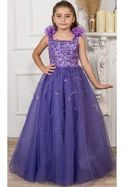 fitted lace wedding dress Girls Purple High Low Princess Party Gown GCH0158 main image 1