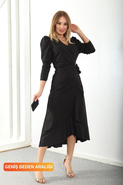 Black Valon Belted Midi Dress
