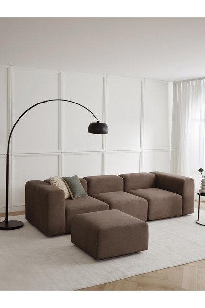 Pietro 4 Modül Modüler Kanepe Köşe Koltuk Takımı, Yönsüz Kadife, Kahverengi 290x190 cm