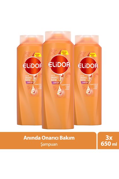 Elidor Superblend Saç Bakım Şampuanı Anında Onarıcı Bakım C Vitamini Keratin Seramid 650 ml X3 - 1