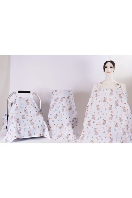 Nursing Cover-stroller Cover-blanket Set of 3 Hospital Exit Cotton Muslin Fabric Rabbit Pattern