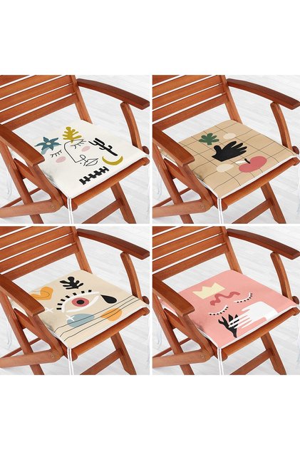 4-Piece Minimal Design Bohemian Digital Printed Zippered Chair Cushion Set