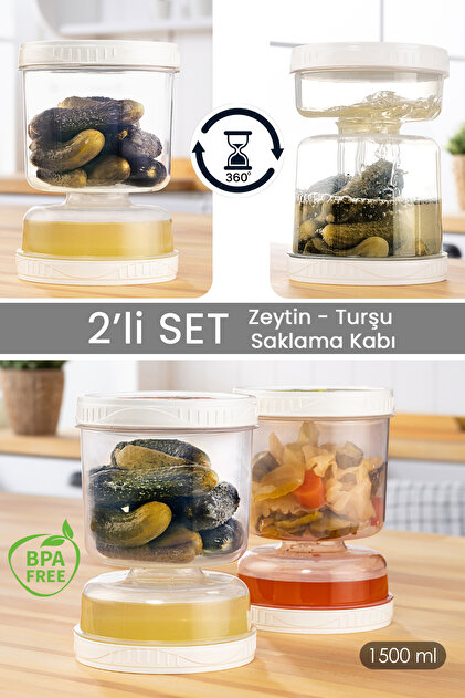 MIREYフルセット Meleni Home 2'li Süzgeçli Sızdırmaz Turşuluk Çevir Kullan
