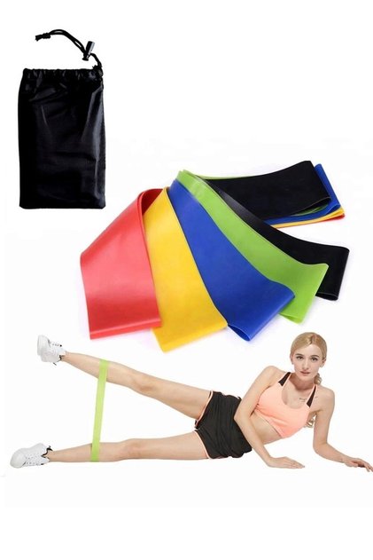 5 Piece Bag Aerobic Band Pilates Plates Yoga Fitness Squat Exercise Band Latex Exercise Band