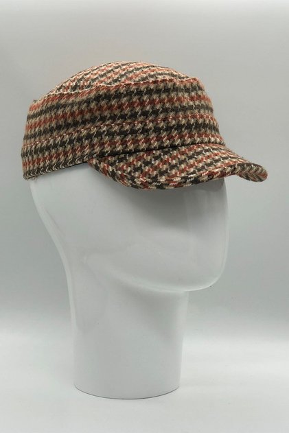 Winter Stamp Beige Houndstooth Patterned Castro Kastro Cap Hat