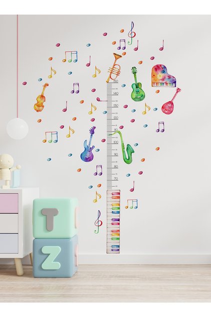 Colorful Sheet Music Piano Music Themed Height Gauge Kids Sticker for Wall Mirror Cabinet Door