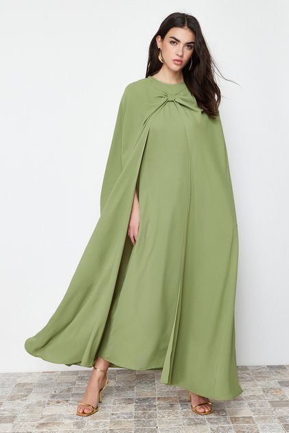 Khaki Woven Kaftan Evening Dress TCTSS24DB00000