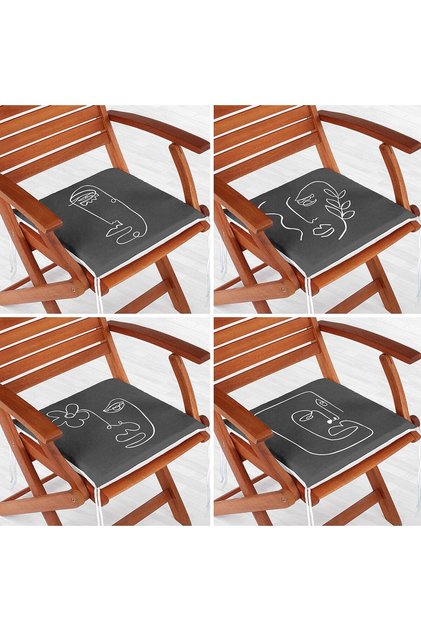 Set of 4 Smoked Floor Zippered Chair Cushions with Onedraw Drawing