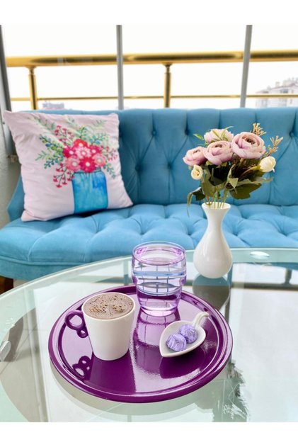Metal Purple Single Decorative Tea, Coffee and Cake Service Presentation Tray 23 Cm