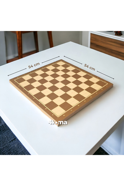 Satranç Tahtası Sehbası Ahşap Ceviz Ağacı Desenli 54x54 cm Dama Tahtası Vernikli Çizilmez