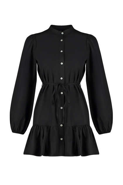 Trendyolmilla Siyah Kuşaklı Uzun Kollu Mini Dokuma Gömlek Elbise