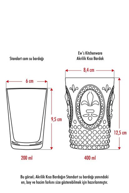 EWs Akrilik Şeffaf 6'lı Kısa Bardak & Su Meşrubat Kahve Yanı Bardağı 400 ml ( Cam Değildir ) - 5