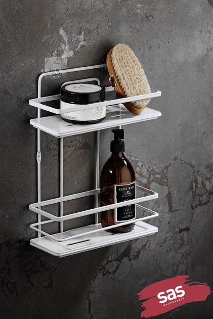 2-Tier Adhesive Bathroom Shower Shelf – Adjustable Crystal Shelf (Stick-On/Screw-On) White-White