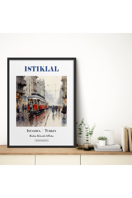 Single Framed Painting Watercolor Series Istanbul-İstiklal Poster Painting Tk/446