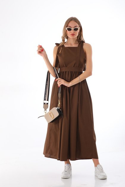 Shoulder Tie Belted Brown Gilet