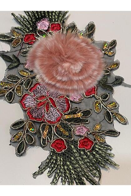 22x12 Cm Embroidery Golden Yellow Sequined Pom Pom Applique