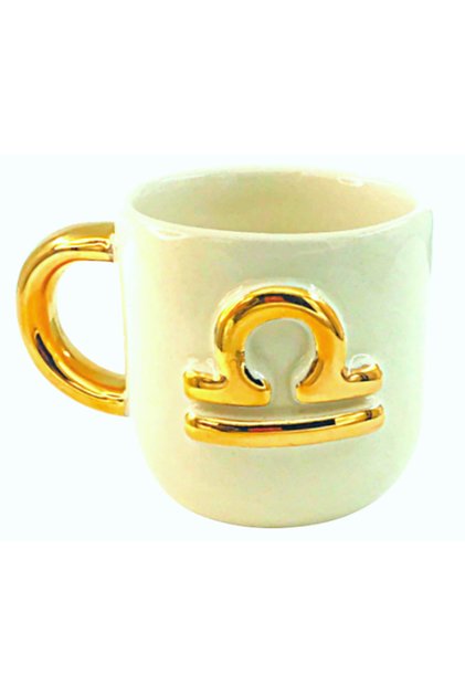 24 Carat Gold Embroidered Libra Zodiac Sign Embossed Gift Double Turkish Coffee Cup