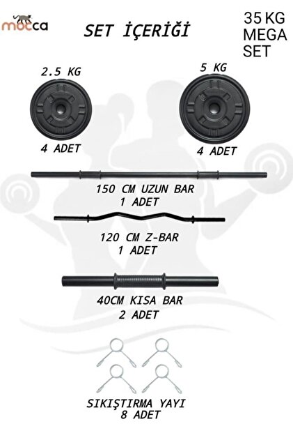 Mocca Style 38 Kg Z-barlı Megaset Halter Seti Ve Dambıl Seti